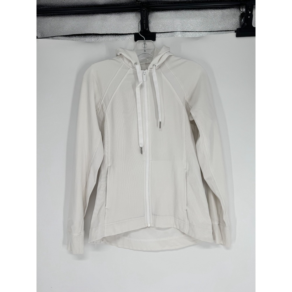Lululemon Training Jacket Womens Size 4 White Full Zip Up Hooded Performance